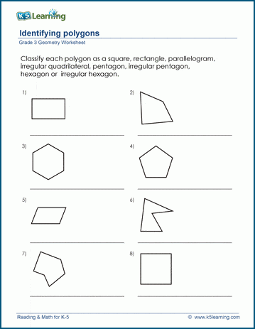 types of polygons worksheets k5 learning