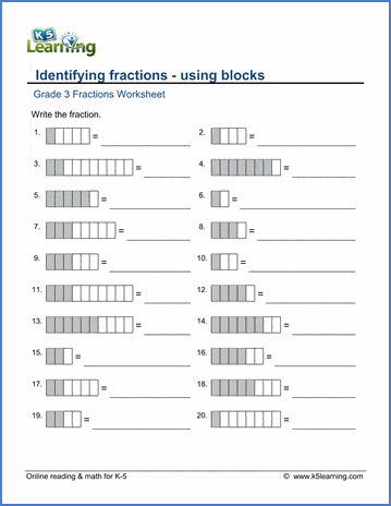 grade 3 fractions worksheet identifying and writing fractions k5 learning