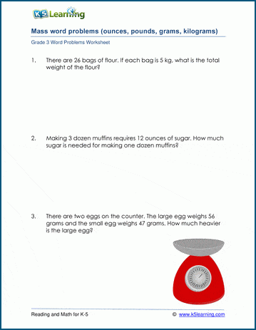 Grade 3 Mass And Weight Word Problems K5 Learning