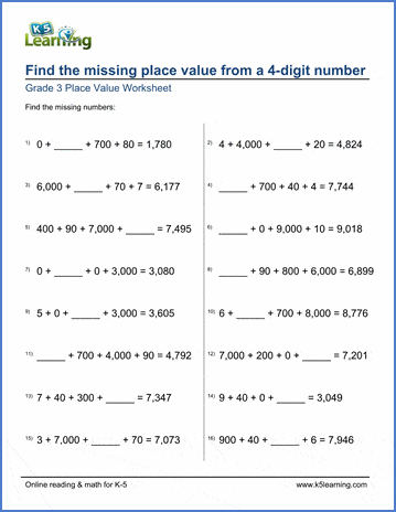 place value worksheet