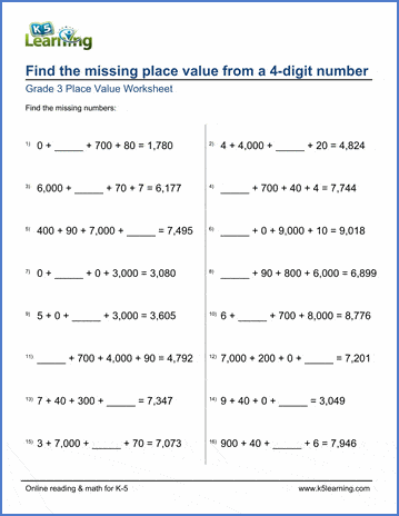 place value worksheet grade 4