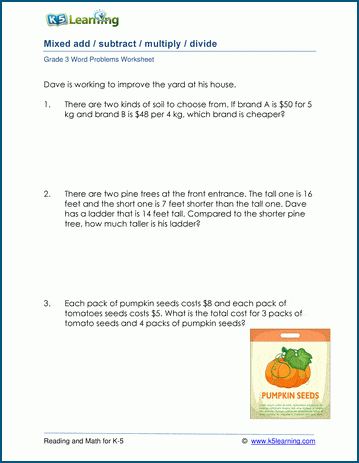 Grade 3 Mixed Word Problems Mental Math K5 Learning