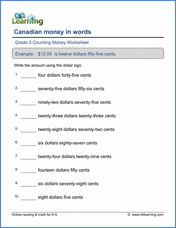 canadian money worksheets money in words words to numbers k5 learning