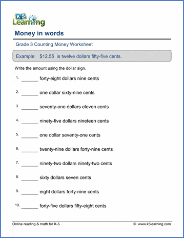 money worksheets money in words words to numbers k5 learning