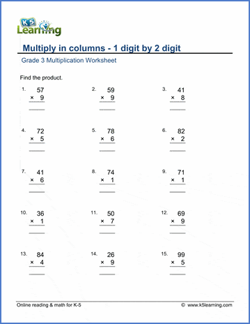 for multiplication grade worksheet 1 in 1 Multiplication by Worksheets: columns 2 3 Grade Math