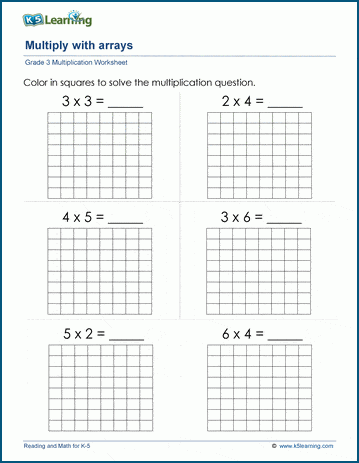 multiply with arrays worksheets k5 learning