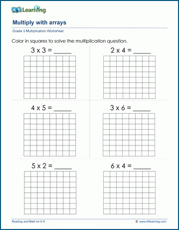 Multiply With Arrays Worksheets K5 Learning