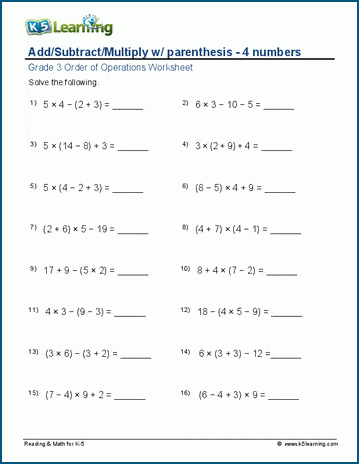 pemdas worksheet