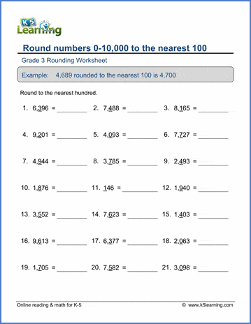 Grade 3 Rounding Worksheets: Round 4-digit numbers to the nearest 100 ...