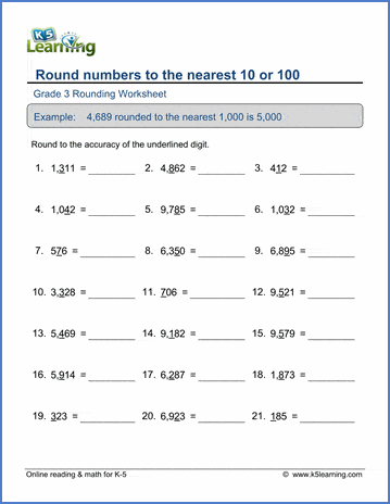 Grade 3 Rounding Worksheet: Round numbers to nearest 10 or 100 K5