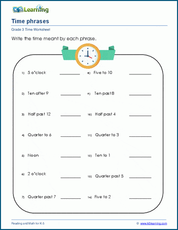 Time phrases worksheet