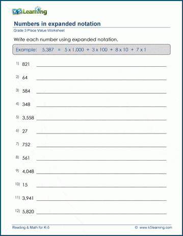 Grade 3 Place Value Worksheet Write 4 Digit Numbers In Expanded Form K5 Learning