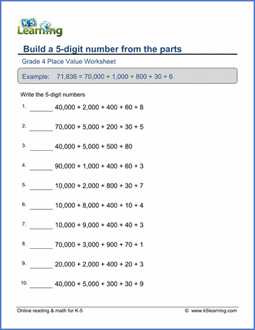 place value worksheet grade 4