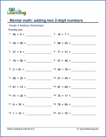 Addition of 2 digit numbers worksheets K5 Learning