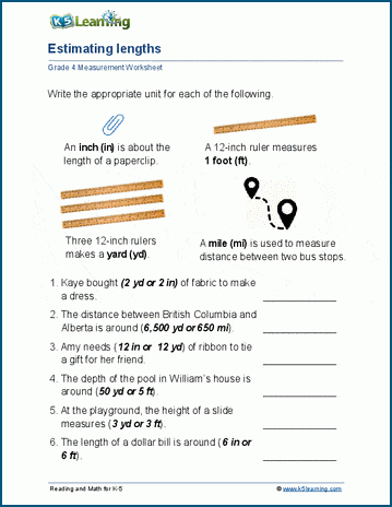 Free grade 4 measuring worksheets