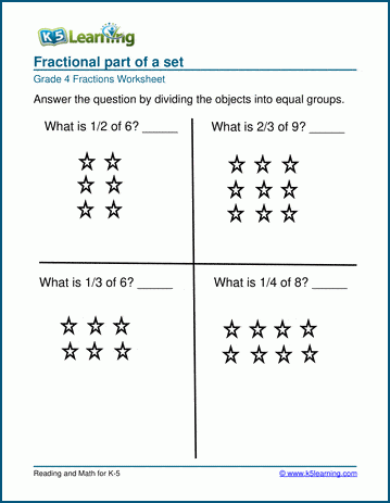 Fractional part of sets worksheets | K5 Learning