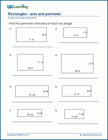 Perimeter And Area Of A Rectangle Worksheet