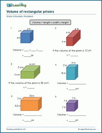 Math worksheet: volume of rectangular prisms | K5 Learning