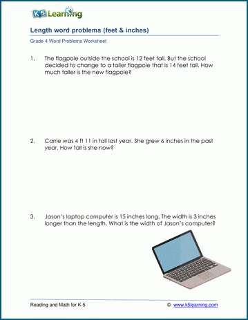 grade math length 4 worksheets K5  Grade Learning  worksheets 4 word length problem