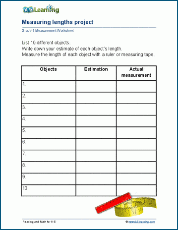 Measurement projects worksheet