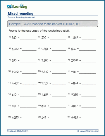 grade 4 mixed rounding worksheets k5 learning