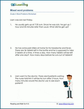 Grade 4 Mixed Word Problem Worksheets K5 Learning