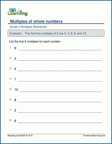 Multiple Worksheet For Class 4