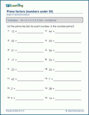 Factors Grade 4 Worksheet