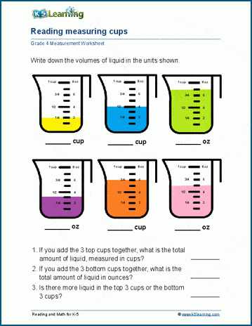 Using measuring cups worksheets