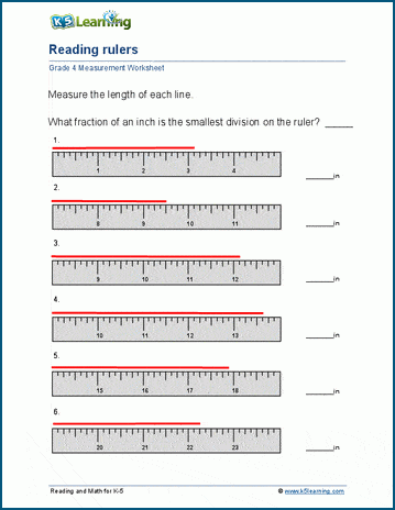 Reading rulers worksheets for grade 4