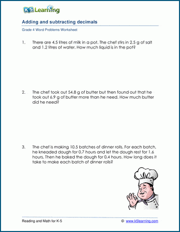 addition and subtraction of decimals problem solving