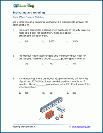 grade 4 estimating and rounding word problem worksheets k5 learning