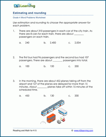 grade 4 estimating and rounding word problem worksheets