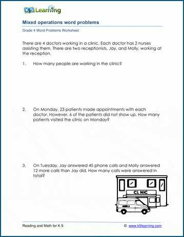 Grade 4 Word Problem Worksheets On The 4 Operations K5 Learning