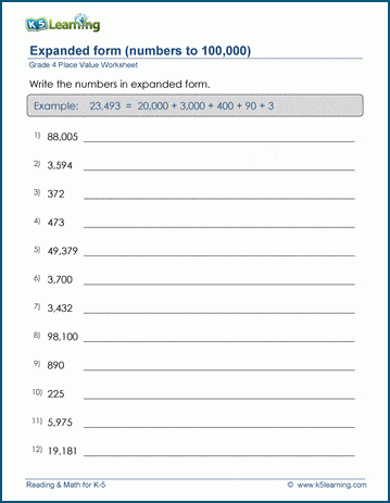 Grade 4 Place Value Worksheet: Write Numbers In Expanded Form | K5 Learning