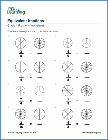 grade 4 math worksheets writing equivalent fractions k5 learning