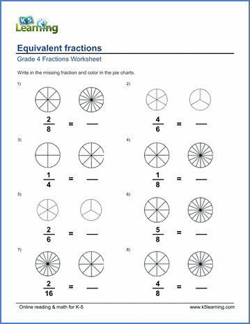 grade 4 math worksheets writing equivalent fractions k5