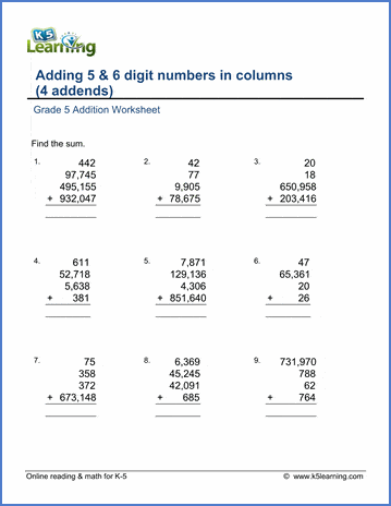 Adding four numbers in columns worksheets | K5 Learning