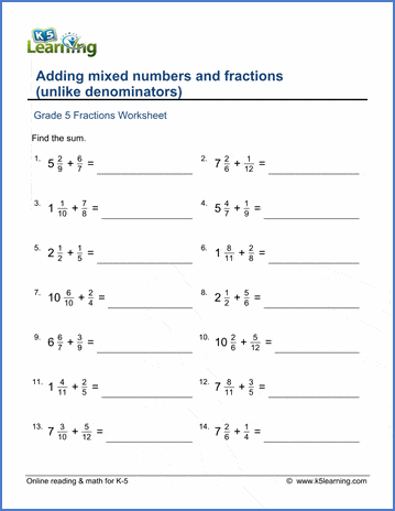 Adding mixed numbers with unlike denominators worksheet