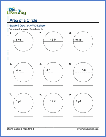 Grade 5 Geometry Worksheets Area Of Circles K5 Learning