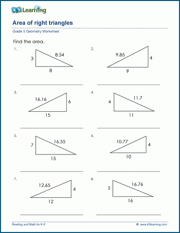 grade 5 geometry worksheets area of right triangles k5 learning