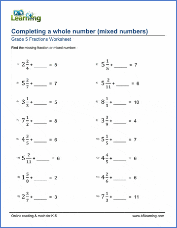 5th grade fraction worksheet