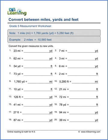 Convert US customary units worksheet