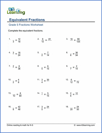 k5 learning equivalent fractions grade 5 answer key 5th grade word