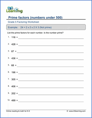 Prime Factorization Worksheet