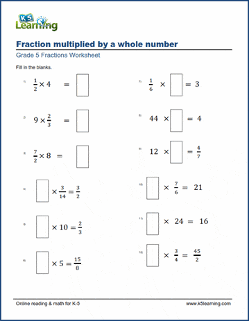 fraction test proper by numbers Worksheets: whole fractions Multiplying