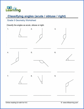 grade 5 geometry worksheets classify acute obtuse and right angles