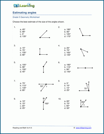 Worksheets On Angles For Grade 5   Grade 5 Geometry Estimate Angles A 