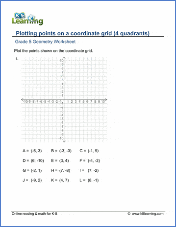 Grade 5 Geometry Worksheets Plotting Points On A Coordinate Grid K5 Learning