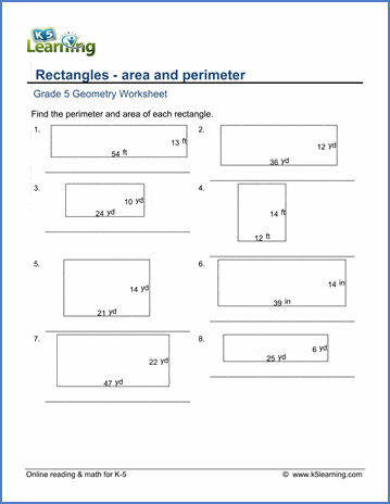 Area & perimeter of rectangles - Grade 5 geometry worksheets | K5 Learning